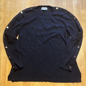 Carmen Marc Valvo Black Sweater with Gold Buttons